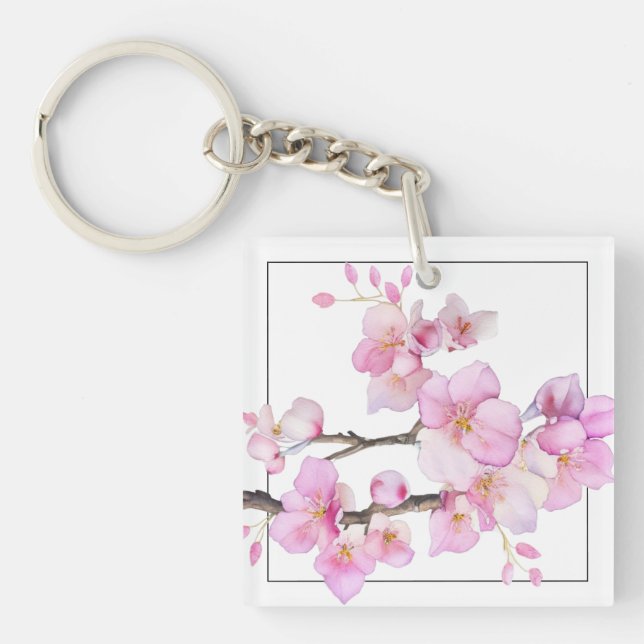 Beautiful pink watercolor cherry blossoms  key ring (Front)