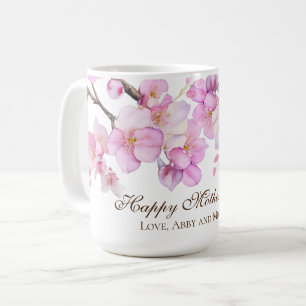 Beautiful pink watercolor cherry blossoms mothers coffee mug
