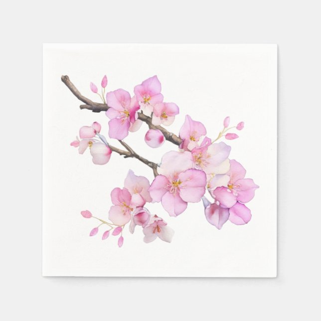 Beautiful pink watercolor cherry blossoms  napkin (Front)