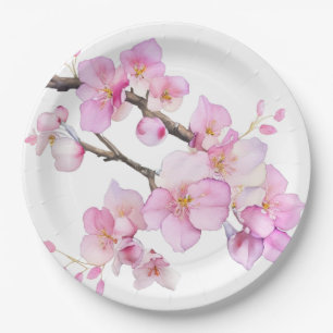 Beautiful pink watercolor cherry blossoms  paper plate