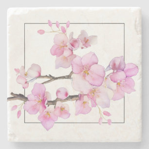 Beautiful pink watercolor cherry blossoms  stone coaster