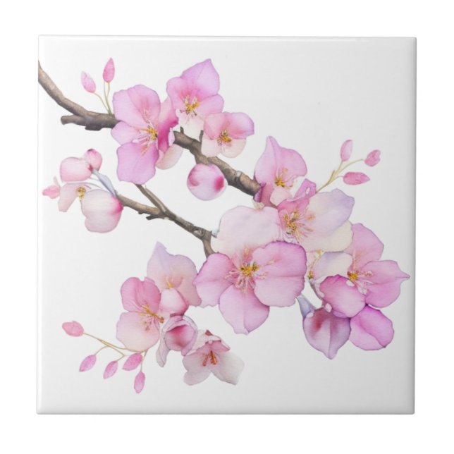 Beautiful pink watercolor cherry blossoms  tile (Front)