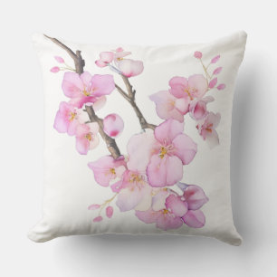 Beautiful pink watercolor cherry Sakura blossoms  Cushion