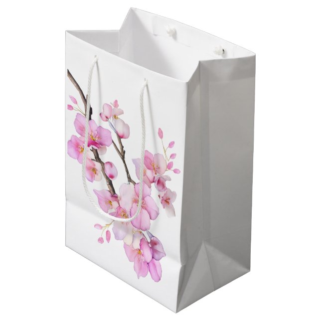 Beautiful pink watercolor cherry Sakura blossoms  Medium Gift Bag (Front Angled)