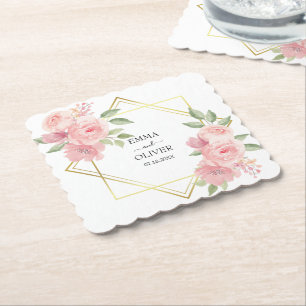 Beautiful Pink Watercolor Roses Paper Coaster