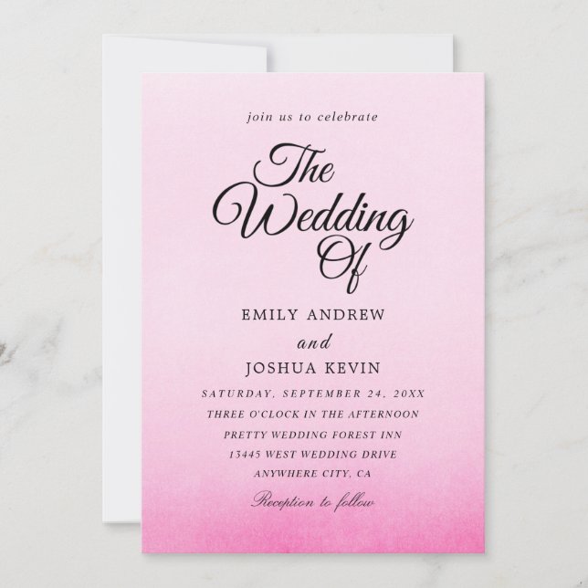 beautiful pink watercolor wedding invitations (Front)