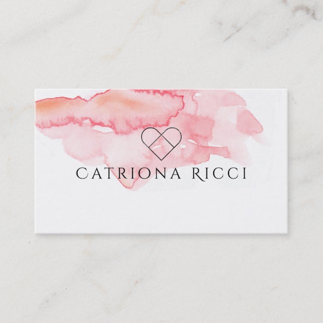 ★ Beautiful Pink Watercolour Heart Logo Business Card (Front)