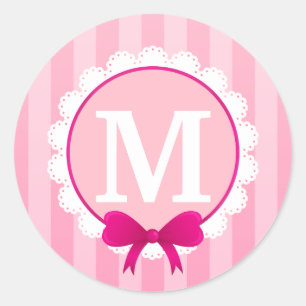 Beautiful Pink White Design Personalised Monogram Classic Round Sticker