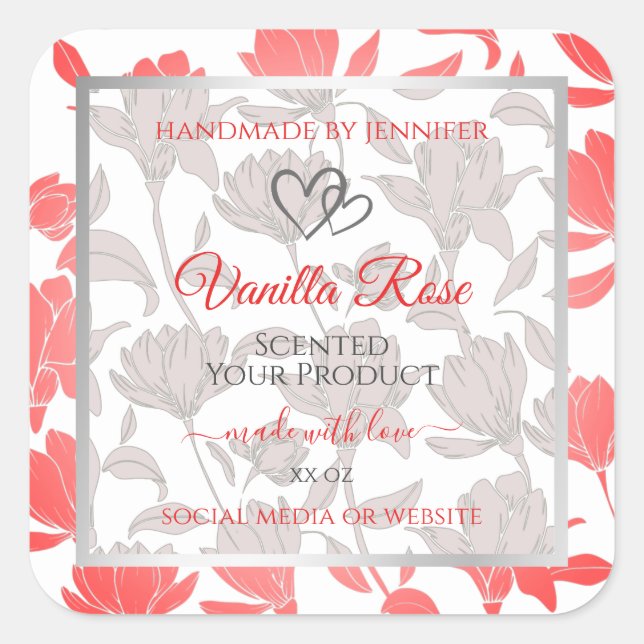 Beautiful Pink White Floral Pattern Product Labels (Front)