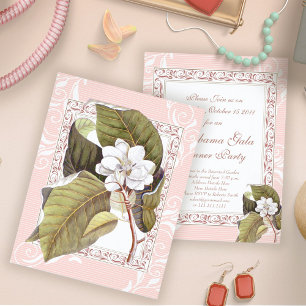 Beautiful Pink White Magnolia Formal Dinner Party Invitation