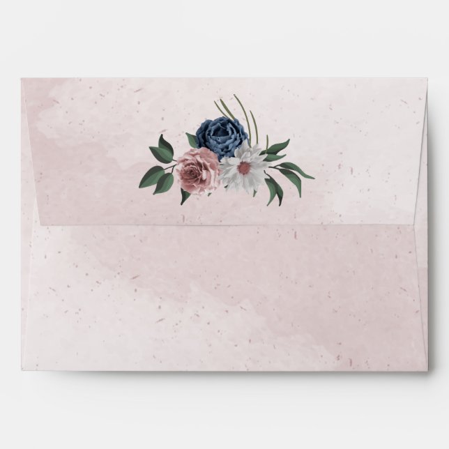Beautiful pink white navy blue flower greenery envelope (Back (Top Flap))