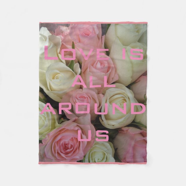 Beautiful Pink White Roses Fleece Love Blanket (Front)