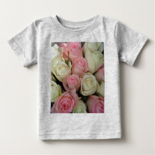Beautiful Pink White Roses Flower Bouquet Baby T-Shirt