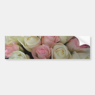 Beautiful Pink White Roses Flower Bouquet Bumper Sticker