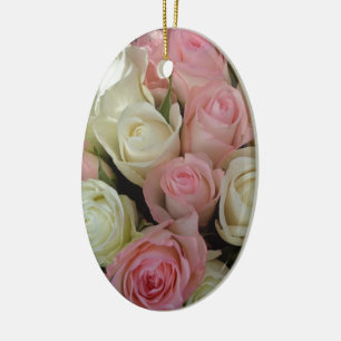 Beautiful Pink White Roses Flower Bouquet Ceramic Tree Decoration
