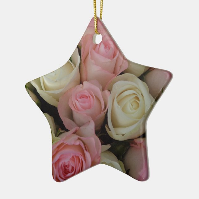 Beautiful Pink White Roses Flower Bouquet Ceramic Tree Decoration (Left)