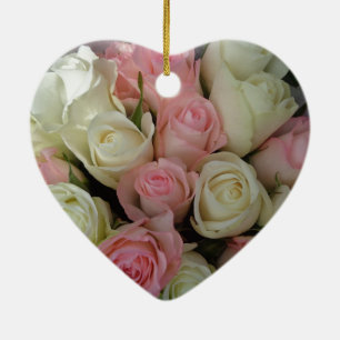 Beautiful Pink White Roses Flower Bouquet Ceramic Tree Decoration