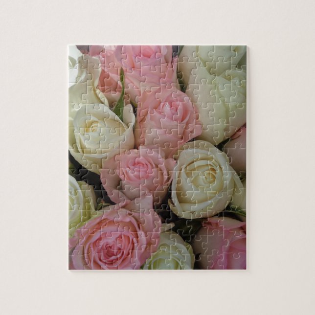 Beautiful Pink White Roses Flower Bouquet Jigsaw Puzzle (Vertical)