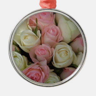 Beautiful Pink White Roses Flower Bouquet Metal Tree Decoration