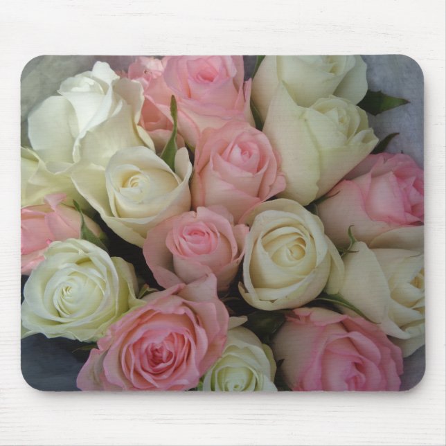 Beautiful Pink White Roses Flower Bouquet Mouse Mat (Front)