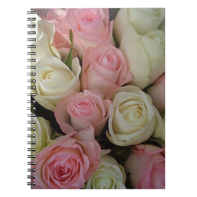 Beautiful Pink White Roses Flower Bouquet Notebook (Front)