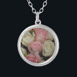 Beautiful Pink White Roses Flower Bouquet Silver Plated Necklace<br><div class="desc"></div>