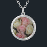 Beautiful Pink White Roses Flower Bouquet Silver Plated Necklace<br><div class="desc"></div>