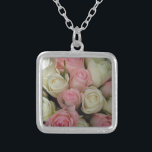 Beautiful Pink White Roses Flower Bouquet Silver Plated Necklace<br><div class="desc"></div>