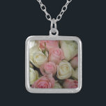 Beautiful Pink White Roses Flower Bouquet Silver Plated Necklace<br><div class="desc"></div>