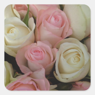 Beautiful Pink White Roses Flower Bouquet Square Sticker