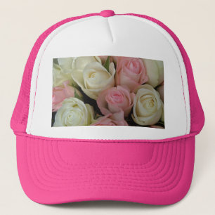 Beautiful Pink White Roses Flower Bouquet Trucker Hat