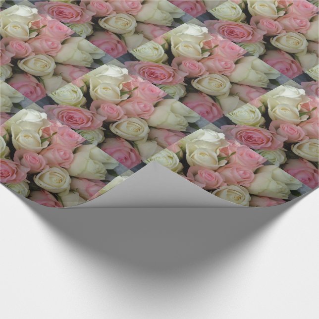 Beautiful Pink White Roses Flower Bouquet Wrapping Paper (Corner)