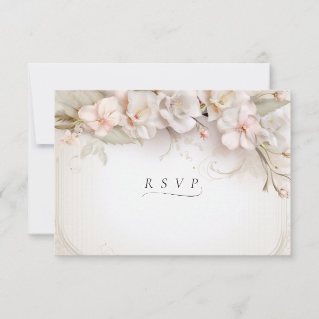 Beautiful Pink White Watercolor Flowers RSVP (Front)