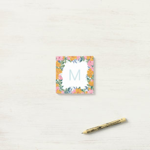 Beautiful Pink Yellow Floral Frame Monogram Post-it Notes