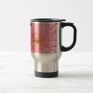 Beautiful pink zinnia flower travel mug