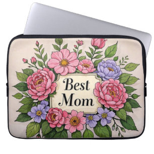 Beautiful Pinkish Flowery Best Mum Laptop Sleeve