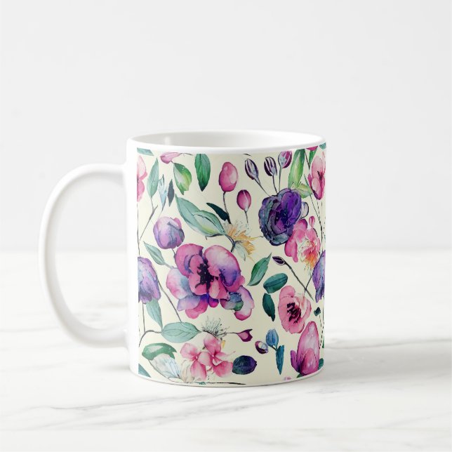 Beautiful Pinks And Purple Floral Coffee Mug (Left)