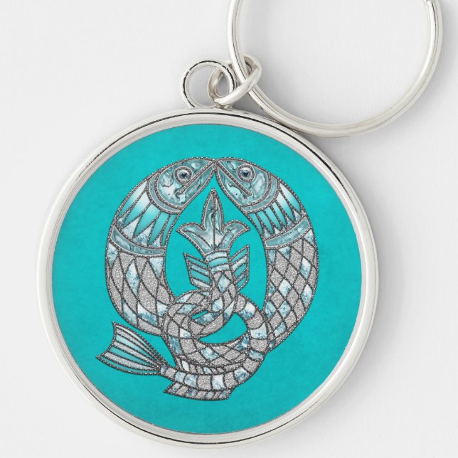 Beautiful Pisces Fish Aquamarine Key Chain (Front)