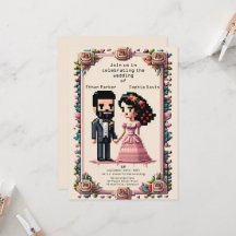 Beautiful Pixel Art Wedding Invitation