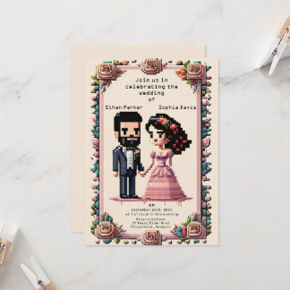 Beautiful Pixel Art Wedding Invitation