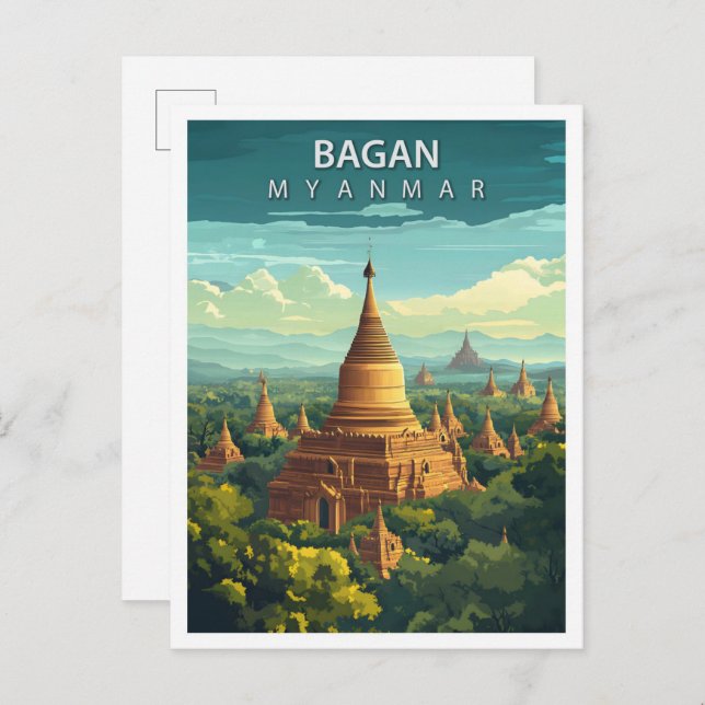 Beautiful Place Bagan Myanmar Art Travel Postcard (Front/Back)