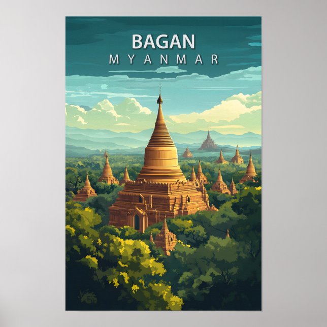 Beautiful Place Bagan Myanmar Art Travel Poster (Front)
