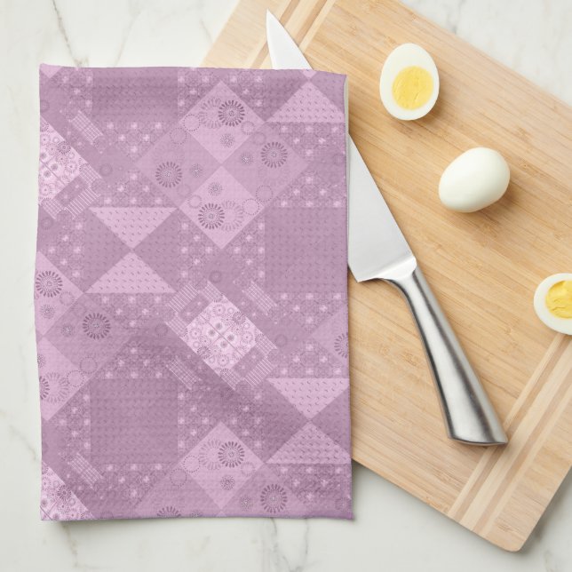 beautiful plain traditional lilac patchwork tea towel (Quarter Fold)