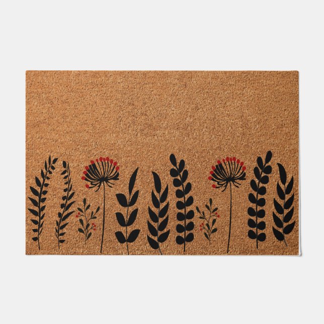 Beautiful Plant Floral Mat, Simple Basic Welcome  Doormat (Front)