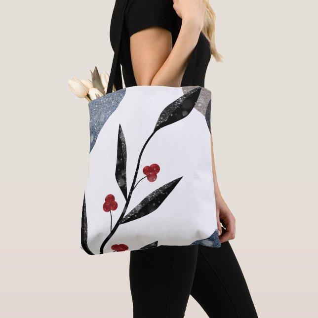 Beautiful Plant Red Berries Leaves Winter Design Tote Bag (Close Up)
