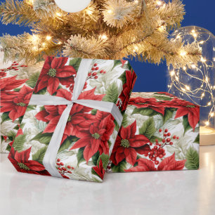 Beautiful Poinsettia Christmas Wrapping Paper