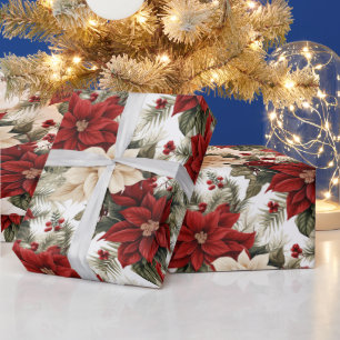 Beautiful Poinsettia Christmas Wrapping Paper