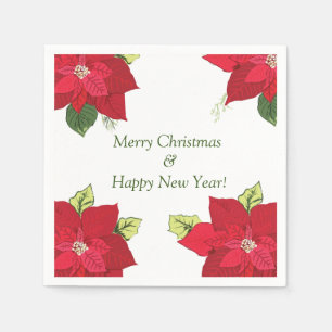 Beautiful Poinsettia Flowers Custom Christmas Napkin