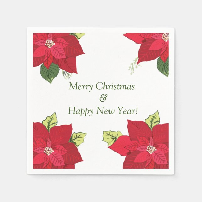 Beautiful Poinsettia Flowers Custom Christmas Napkin (Front)