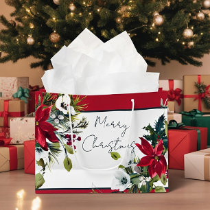 Beautiful poinsettia frame Christmas Holiday  Large Gift Bag